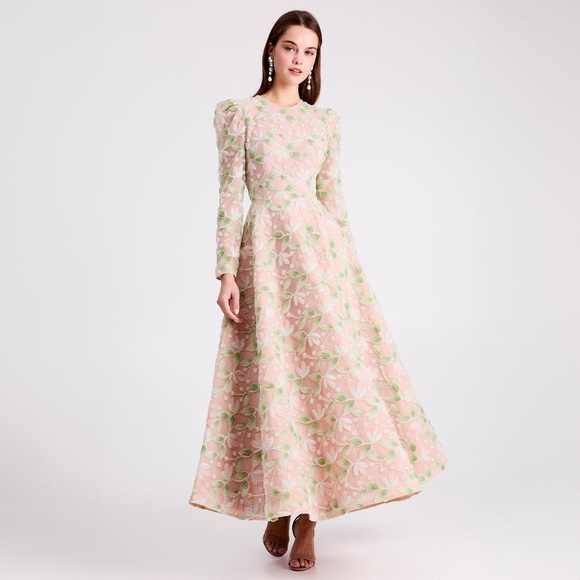 Helsi Dresses & Skirts - Helsi Tessa Long-Sleeve Appliqué A-Line Maxi Dress in Green NWOT